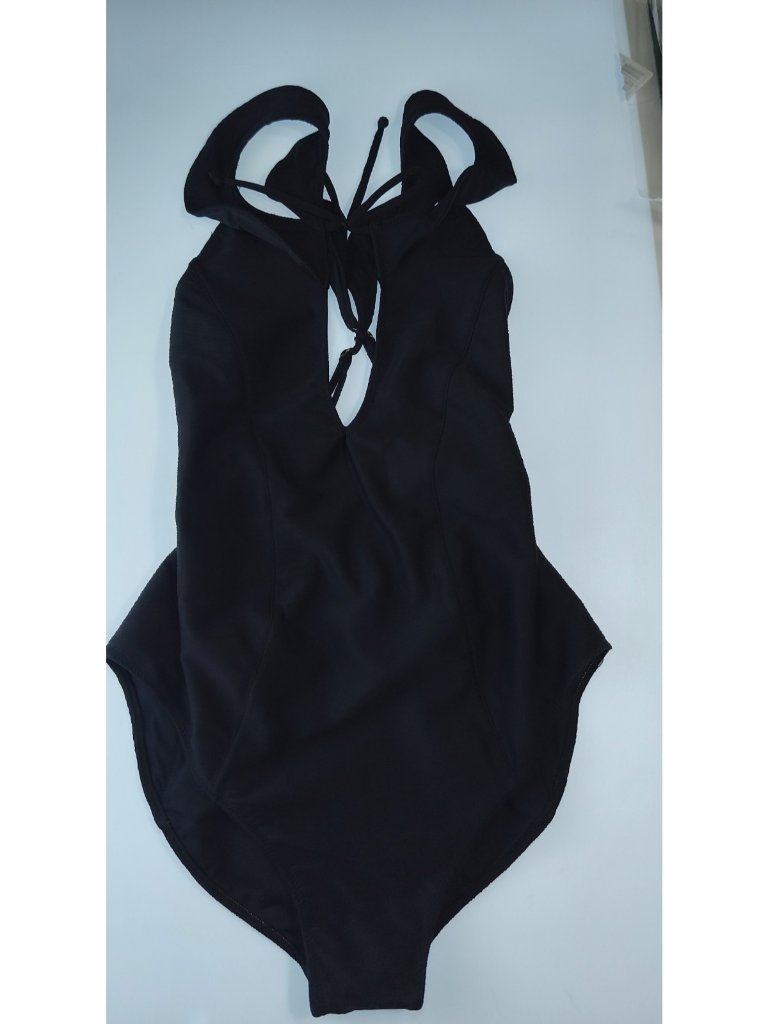 For Love & Lemons Swim Black One Piece S Halter Gold Ring Lace-Up Back
